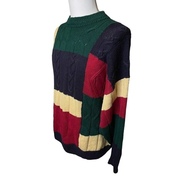Vintage 80s 90s 2XB Cotton Row Sweater Cable Knit COLORBLOCK Cosby Hip Hop - Picture 2 of 7